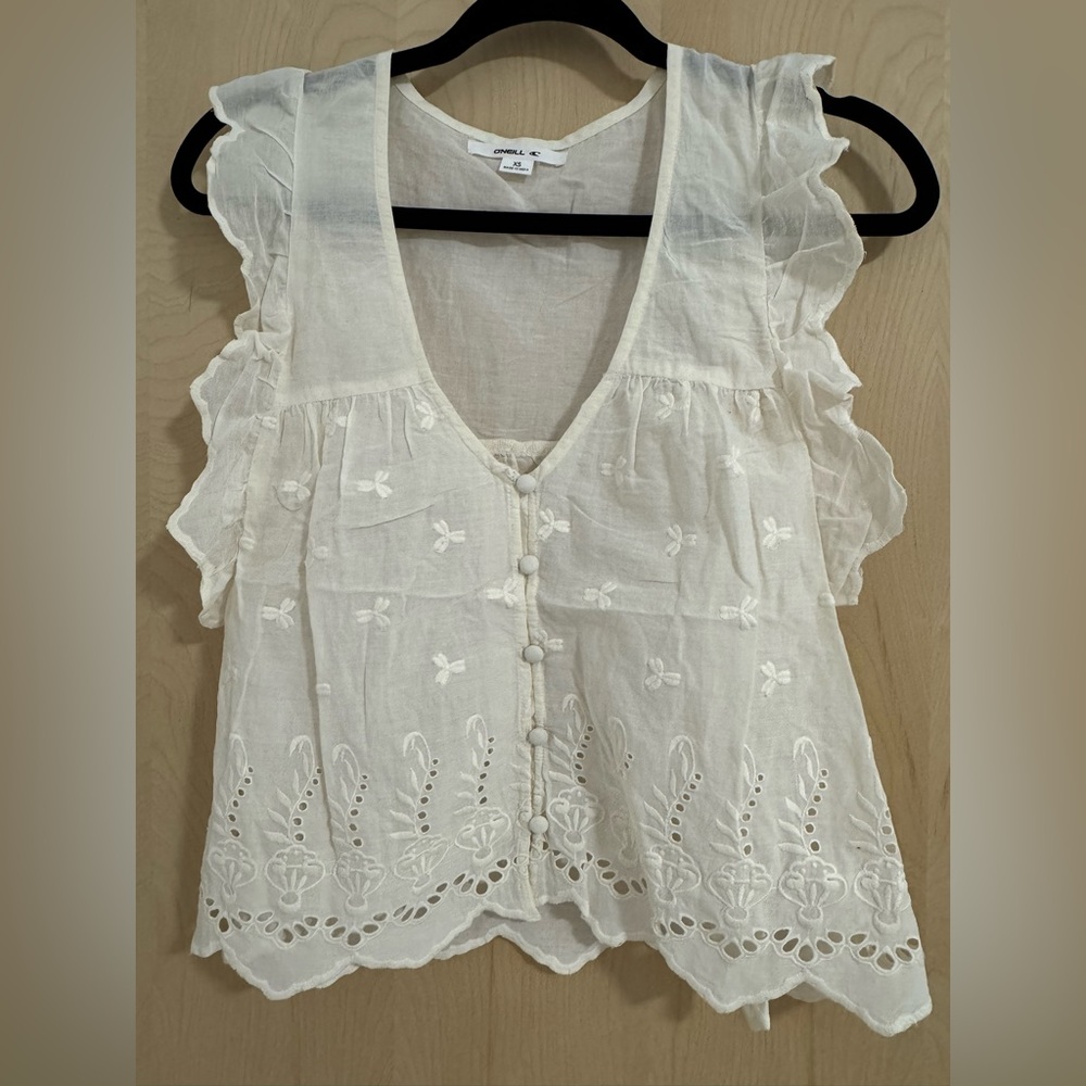 White Ruffle Embroidered Blouse